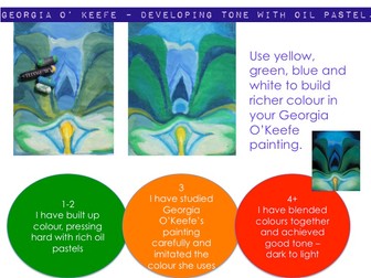 KS3 - Using tints and tertiary colours to paint a Georgia O'Keefe response