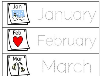 Widgit symbol supported Months of the year vocabulary cards for matching, tracing and display