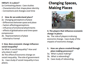 OCR Geography Revision Booklet for the entire Changing Space Making Place Topic