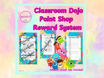 Reward System Classroom Dojo Point Shop (Editable Version Included)