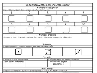 EYFS - Reception Maths Baseline