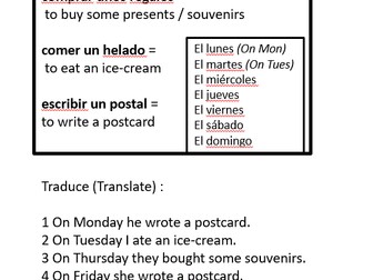 Translation activity in preterite - regular ar/er/ir verbs. Verb table in preterite to support.