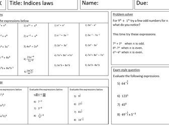 Indices laws homework