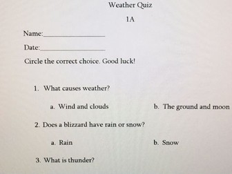 Free Weather Quiz for Special Needs: Two-Choice Plaintext