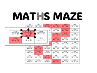 Maths Maze Activity Worksheet: Subtracting 2 and 3 digit numbers