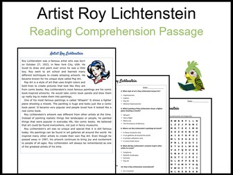 Artist Roy Lichtenstein Reading Comprehension and Word Search