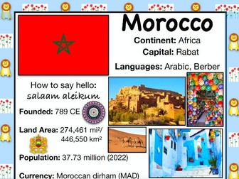 MOROCCO History & Geography, Travel The World Worksheet
