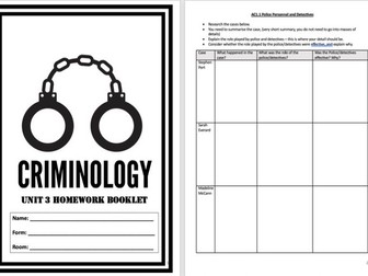 Criminology UNIT 3 HW Booklet