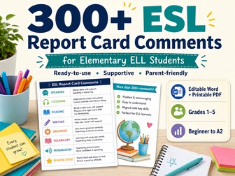 ESL Report Card Comments for Elementary ELL