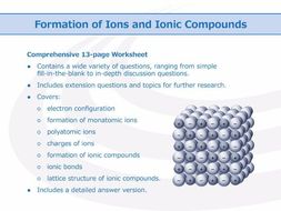 Formation of Ions and Ionic Compounds [Worksheet] | Teaching Resources