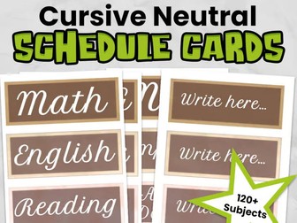 Cursive Neutral Editable Classroom Timetable Cards with Clocks | Primary Visual Timetable