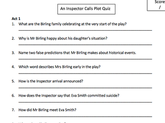 An Inspector Calls - Plot Quiz