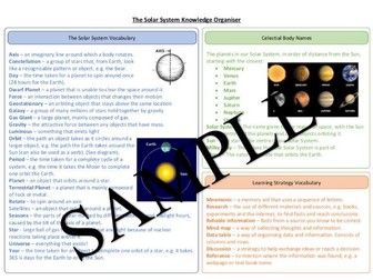 KS3 Solar System Knowledge Organiser and Tasks