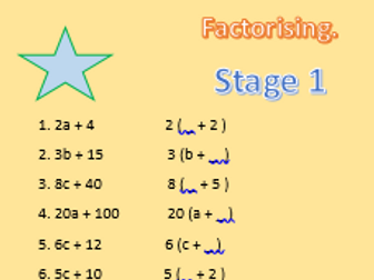 Algebra Factorising: Differentiated worksheet to introduce the skill.