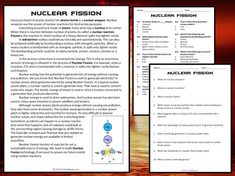 Nuclear Fission Reading Comprehension Passage and Questions - PDF