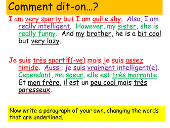 Y7 French  - Personality adjectives (1st & 3rd person)
