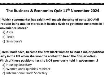 Business & Economics Quiz 11th November 2024 with Answers and Explanations