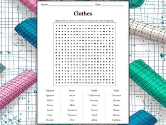 Clothes Word Search Puzzle Worksheet Activity