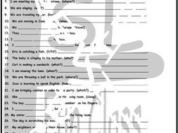 Present Continuous Tense 1 Page BW Worksheet