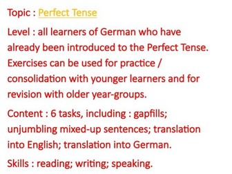 German Perfect Tense, practice / consolidation / revision.