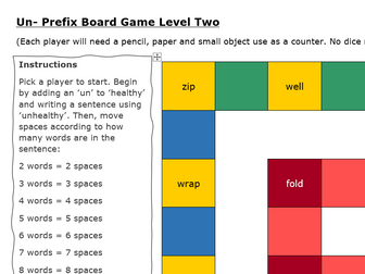 Un- Prefix Board Game Level Two - KS1 Word Reading