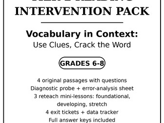 Tier 2 Reading Vocabulary in Context Pack, Grades 6-8 | RTI MTSS