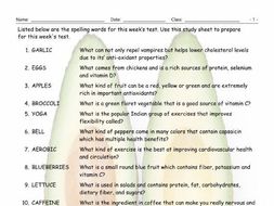 Healthy Lifestyle-Nutrition Study Sheet | Teaching Resources