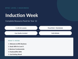 Complete BTEC Level 3 Business Induction Week: 5 Full 60-Minute Lessons (Year 12)