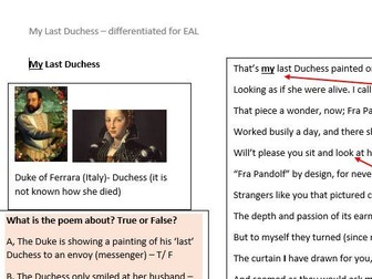 My Last Duchess by Robert Browning for EAL students