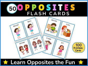 50 Opposites Matching Cards | Antonyms Memory Game & Word Wall