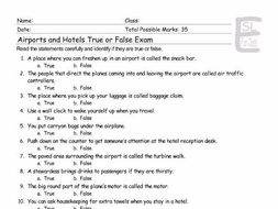 Airports and Hotels True False Exam