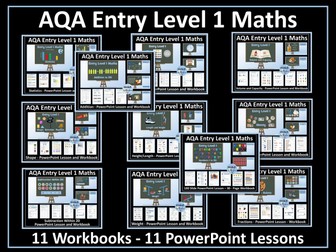 AQA Entry Level 1 Maths - 11 PowerPoint Lessons and  11 Workbooks Bundle
