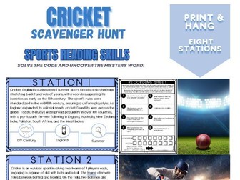 Sport Cricket  2024 Summer Game No-Prep Code Breaker Scavenger Hunt Activity