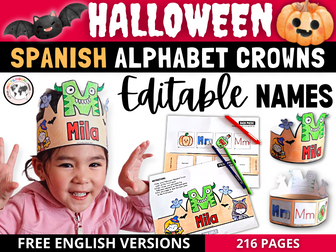 Halloween Spanish: Spanish Alphabet Practice Crowns - Coronas del Abecedario