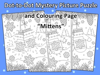 Dot-to-Dot Mystery Picture Puzzle and Colouring Page “Mittens”