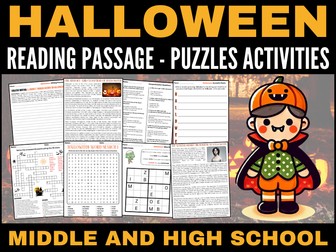 Halloween: Reading Passage - Activities with Answers for Middle and High School