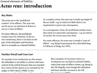 Key rules and cases: actus reus and mens rea (AQA A-level law)