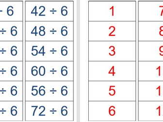 Division Matching Pairs 2-12 times tables