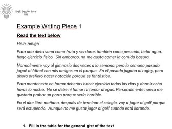 Spanish writing ideas GCSE 2024