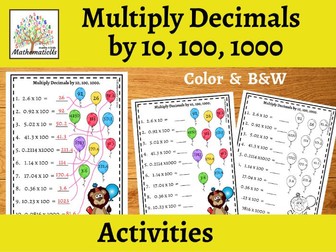 Multiplying Decimals by 10, 100, 1000 Activities