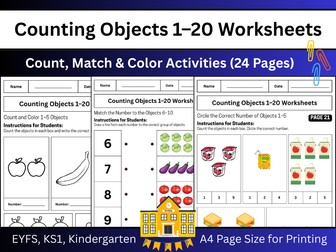 Counting Objects 1–20 Worksheets | Count, Match & Color Activities