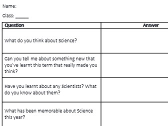 Pupil Questionaires - Science Coordinator's review