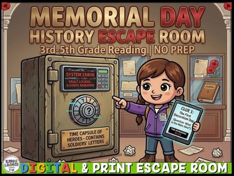 Memorial Day Reading Escape Room | UKS2 Literacy Revision Game | Year 5 & Year 6 Activity NO PREP