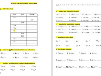 Review / Diagnostic  (Mixed /Improper Fractions, Integers (+-Xdivide), BEDMAS)