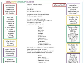 GCSE English Poetry CHECKING OUT ME HISTORY worksheet