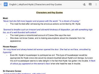 Notes of DR JEKYLL AND MR HYDE on all characters