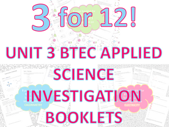 BTEC Unit 3 Applied Science investigation booklet bundle