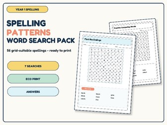 Year 1 Spelling Patterns Word Search Pack | 7 Spelling Activities