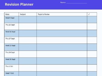GCSE Revision Planner - Wednesday - Thursday