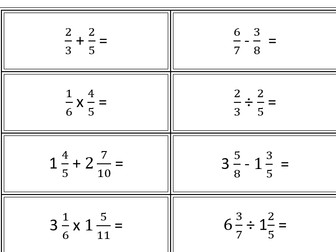 Operations with Fractions and Mixed Number Task Cards